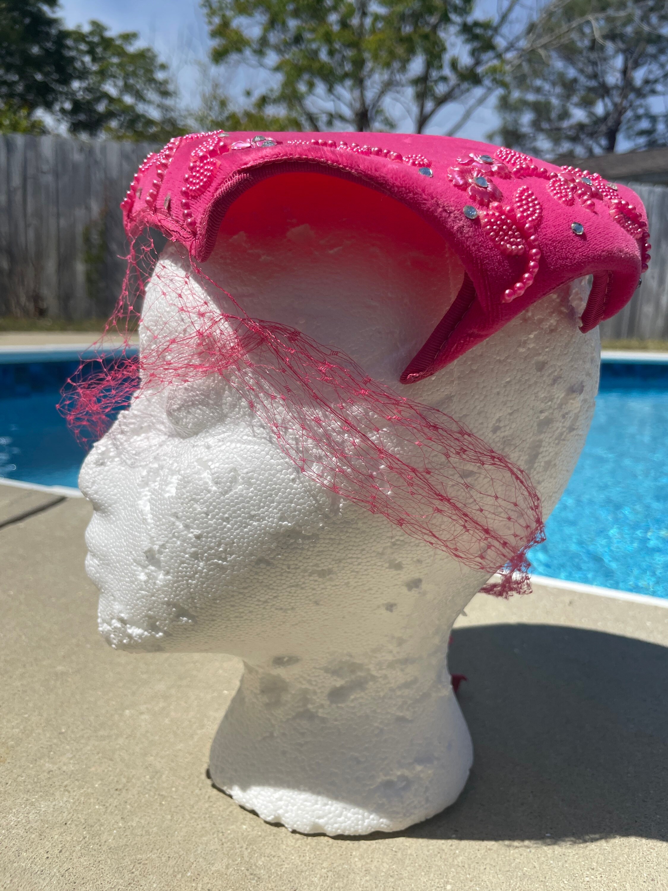 Vintage Pink Veiled Hat in Powder Rose Tulle
