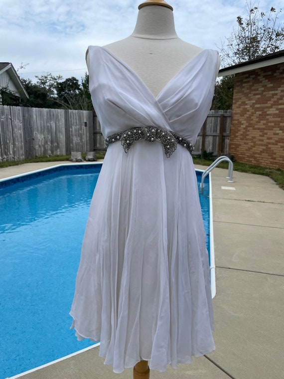 Vintage 1960s white silk chiffon, mini cocktail d… - image 1