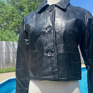 1990s patchwork black leather jacket