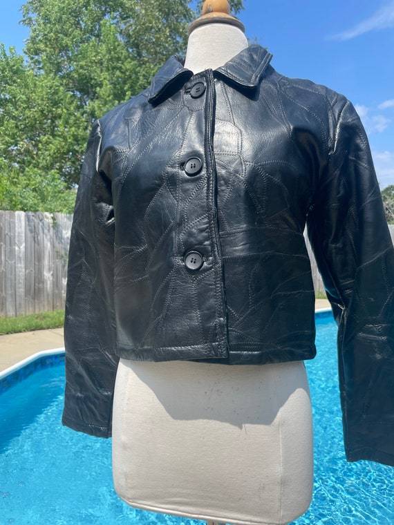 1990s patchwork black leather jacket