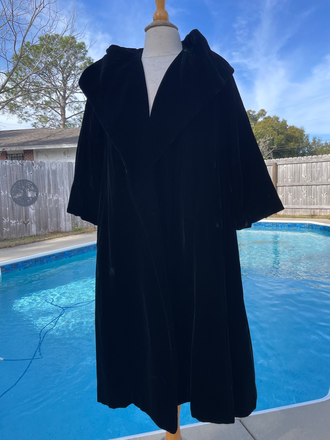 Small 1950s Swing Coat Elegant Winter Black Beaded Outerwear