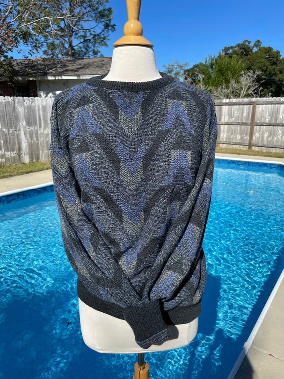 Vintage Jantzen sweater blue grey print - image 1