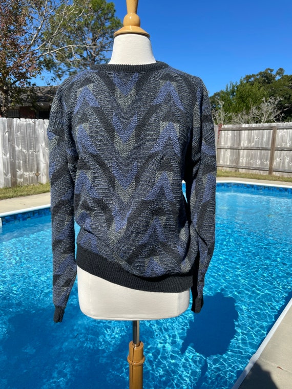 Vintage Jantzen sweater blue grey print - image 2