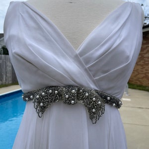 Vintage 1960s white silk chiffon,  cocktail mini dress with beading.