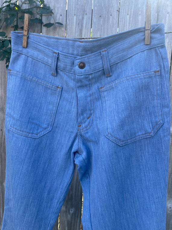 Vintage 1970s chambray denim, bell bottoms, flare,