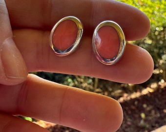 Vintage angel skin coral, sterling silver posts earrings