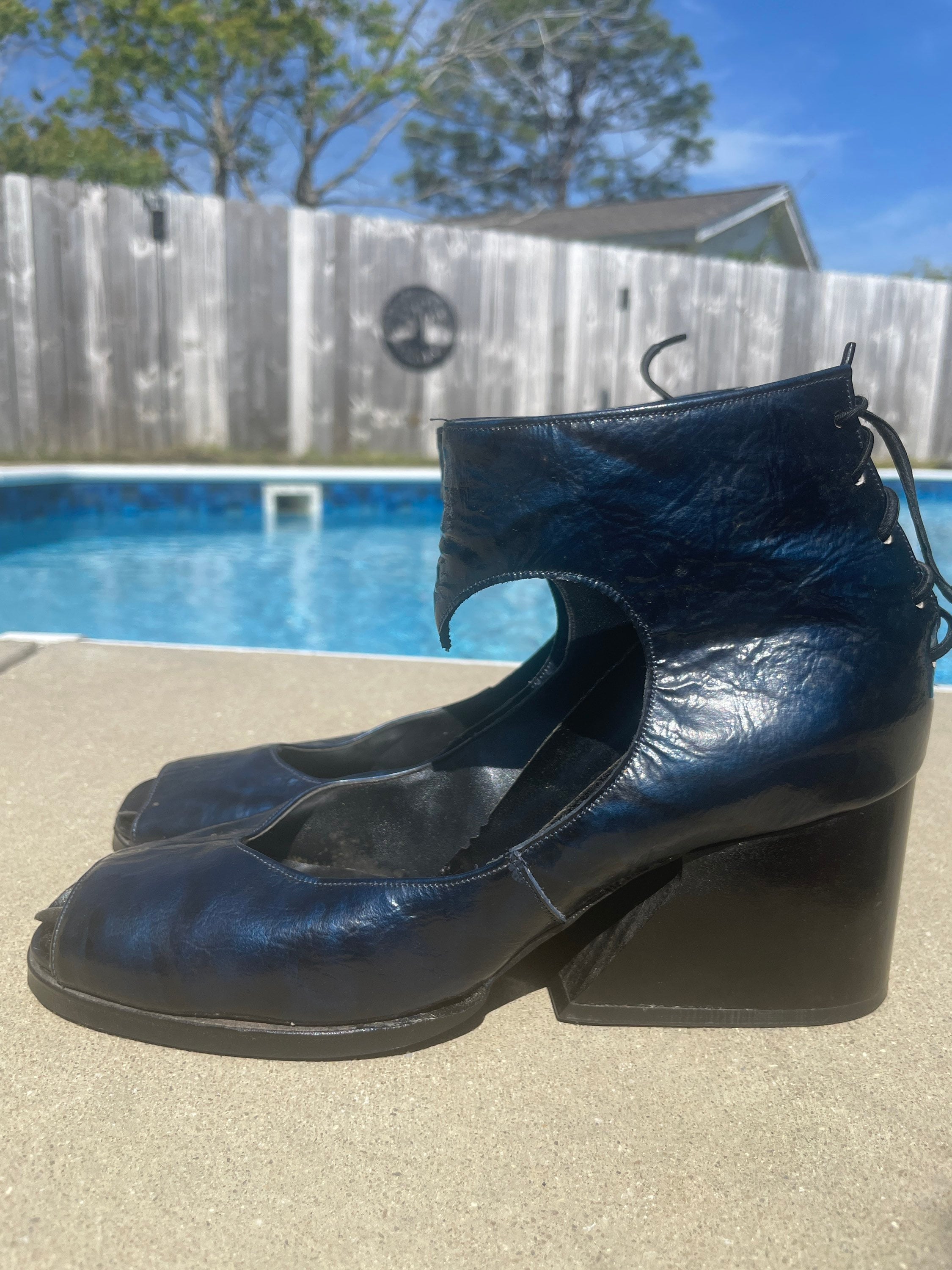 Vintage 1960s 1970s Mod Block Heel Platforms. Patent Navy Blue. - Etsy