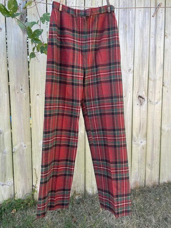 Vintage wool red plaid high waisted pants