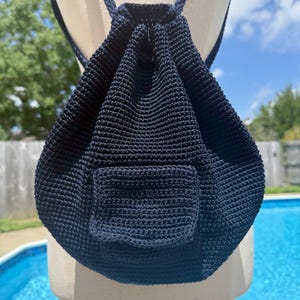 The Sak Dark Blue Crocheted Backpack The Sak Avalon Blue and Brown Crochet Convertible Backpack  main image 3