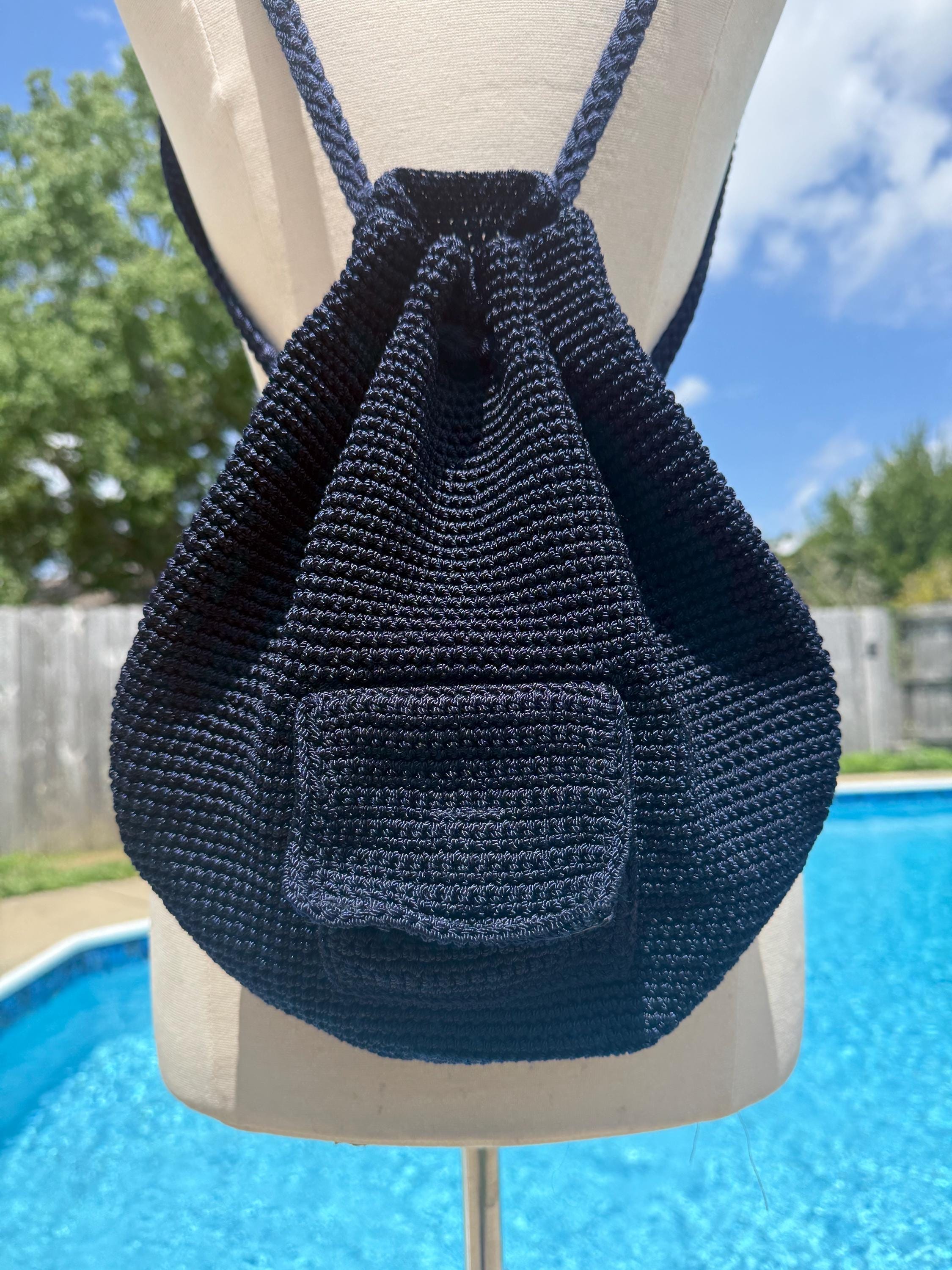 Vintage 90s The Sak Navy Knit Drawstring Mini Backpack Vintage  main image 3