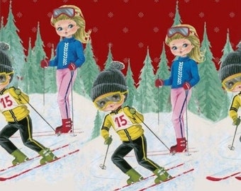RESTSTÜCK Baumwoll-Jersey STENZO Kinder Skifahren rot bunt 1,5 m x 150 cm
