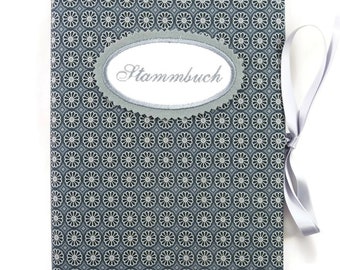 Sammelmappe DIN A5 - Stammbuch - 20 Sichthüllen - Blumen Kringel grau weiß - Mappe mit Namen - Hochzeit