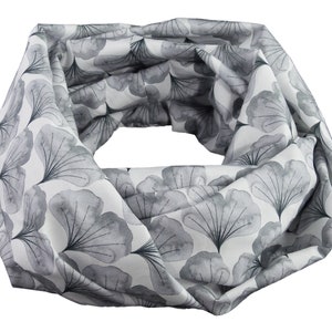 Damen-Loopschal Ginkgo Blätter weiß grau ca. 25 cm x 140 cm 100% Baumwolle Rundschal Schlauchschal Bild 1