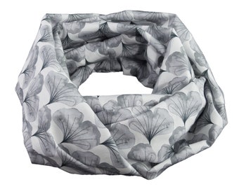 Damen-Loopschal  Ginkgo Blätter weiß grau  ca. 25 cm x 140 cm - 100% Baumwolle - Rundschal Schlauchschal