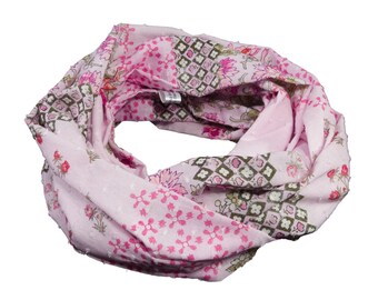 Damen-Loopschal Rundschal Blumen Patchwork rosa Batist - ca. 30 cm x 140 cm - 100% Baumwolle Schlauchschal