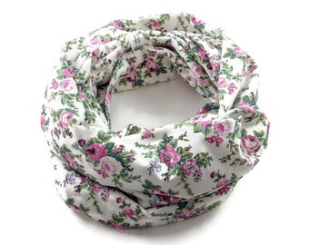 Damen-Loopschal  Rosen Blumen antik creme rosa ca. 25 cm x 140 cm - 100% Baumwolle - Rundschal Schlauchschal