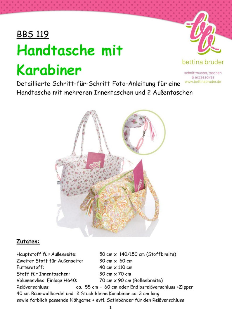 BBS 119 Handtasche mit Karabiner Schnittmuster/Fotoanleitung Bild 3