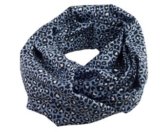 Damen-Loopschal Leoprint Tierfell jeansblau schwarz weiß ca. 25 cm x 140 cm - 100% Baumwolle - Rundschal Schlauchschal