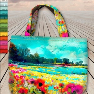 STENZO Tasche Panel Blumenwiese Mohnblume Vögel Kirschblüten bunt 100% Baumwolle CANVAS Strandtasche Shopper Umhängetasche SELBERNÄHEN Bild 3