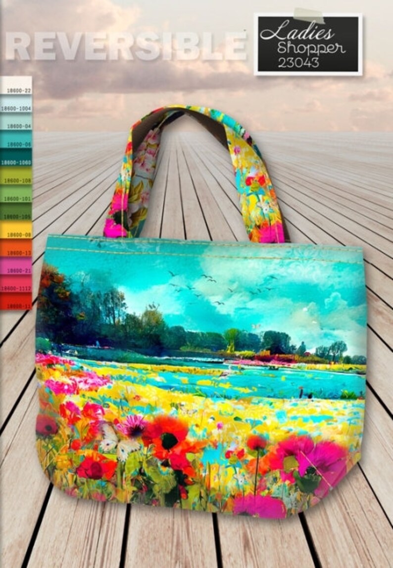 STENZO Tasche Panel Blumenwiese Mohnblume Vögel Kirschblüten bunt 100% Baumwolle CANVAS Strandtasche Shopper Umhängetasche SELBERNÄHEN Bild 3