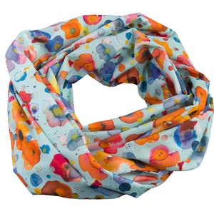 Damen-Loopschal Blumen Wasserfarben hellblau orange blau bunt ca. 25 cm x 140 cm 100% Baumwolle Rundschal Schlauchschal Bild 1