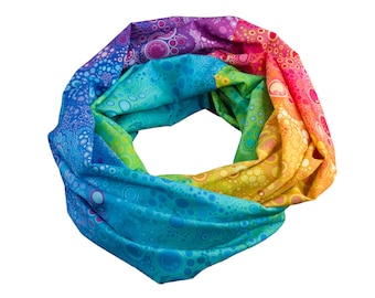 Damen-Loopschal Rundschal Schlauchschal Tropfen Bubbles Punkte Farbverlauf Regenbogen bunt ca. 25 cm x 140 cm - 100% Baumwolle