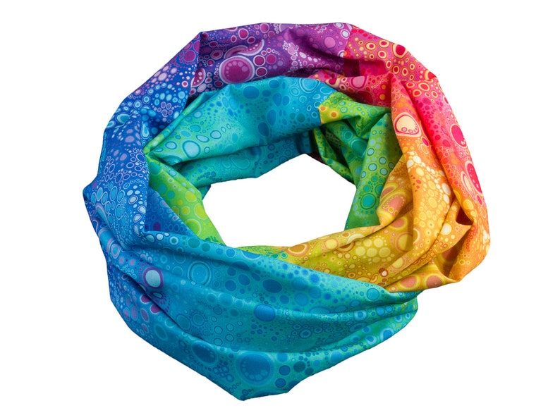 Damen-Loopschal Rundschal Schlauchschal Tropfen Bubbles Punkte Farbverlauf Regenbogen bunt ca. 25 cm x 140 cm 100% Baumwolle Bild 1