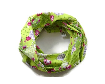 Kinder-Loopschal Schlauchschal Patchwork Blumen Blümschen grün pink (ca. 2,5 - 6 Jahre) - 100% Baumwolle