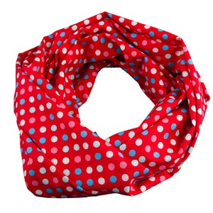 Damen-Loopschal  Punkte Tupfen rot bunt -  ca. 25 cm x 140 cm - 100% Baumwolle - Rundschal Schlauchschal