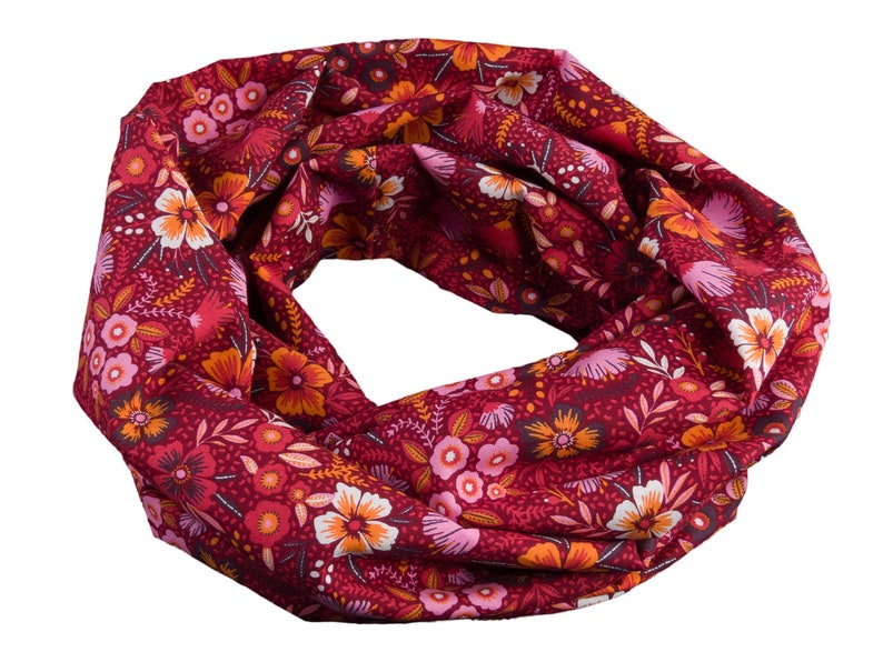 Damen-Loopschal Blumen wein rot rosa orange bunt ca. 25 cm x 140 cm 100% Baumwolle Rundschal Schlauchschal Bild 1