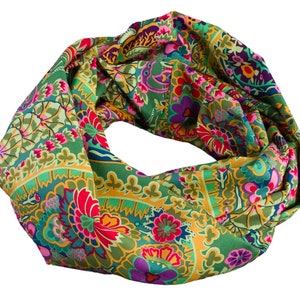 Damen-Loopschal Blumen Paisley grün bunt ca. 25 cm x 140 cm 100% Baumwolle Rundschal Schlauchschal Bild 1