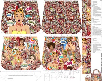 STENZO Tasche Panel Frau Comic Sprechblasen bunt - 100% Baumwolle CANVAS - Strandtasche Shopper Umhängetasche zum SELBERNÄHEN