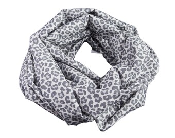 Damen-Loopschal  Leoprint weiß grau ca. 25 cm x 140 cm - 100% Baumwolle - Rundschal Schlauchschal