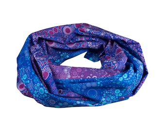 Damen-Loopschal Tropfen Punkte Bubbles Farbverlauf blau türkis lila ca. 25 cm x 140 cm - 100% Baumwolle - Rundschal Schlauchschal