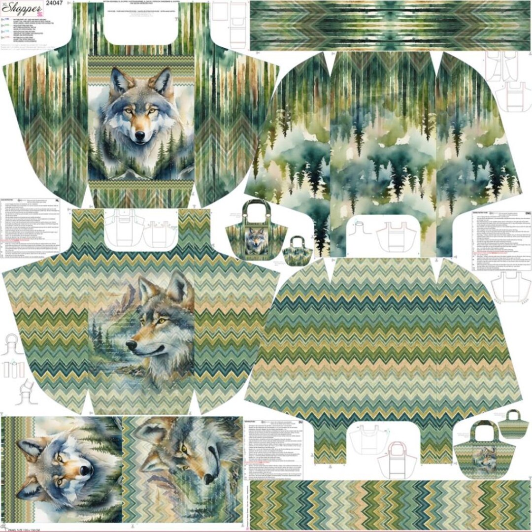 STENZO Tasche Panel XL Wolf Woods Grün Creme Braun 100