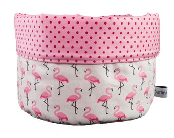 Stoffkörbchen Utensilo Brotkorb Flamingo Pünktchen creme rosa pink Ø ca. 18 cm - Stoffkorb