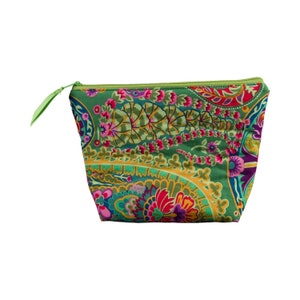 Kosmetiktasche Blumen Paisley Pünktchen grün bunt- Schminktäschchen Makeup Necessaire  - Urlaub Reise Ferien
