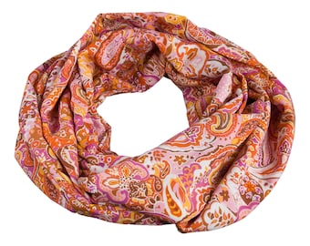 Damen-Loopschal  Paisley Blumen orange rosa bunt - ca. 35 cm x 140 cm - 100% Viskose - Rundschal Schlauchschal