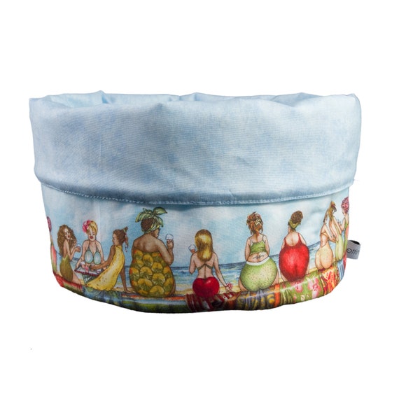Stoffkorb Utensilo XXL Brotkorb Fruit Ladies Früchte Obst Damen Strand Meer hellblau - Ø ca. 23 cm