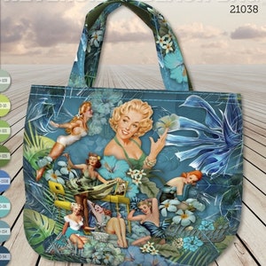 STENZO Tasche Panel Beachgirls Blumen petrol türkis grün bunt 100% Baumwolle CANVAS Strandtasche Shopper Umhängetasche zum SELBERNÄHEN Bild 4