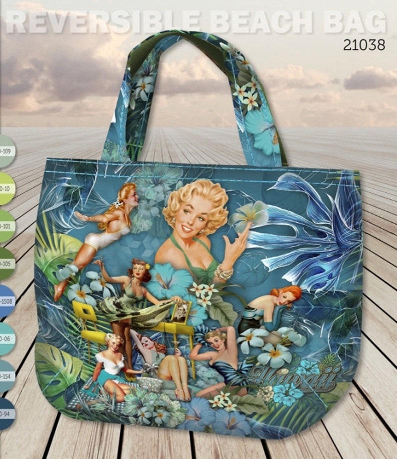 STENZO Tasche Panel Beachgirls Blumen petrol türkis grün bunt 100% Baumwolle CANVAS Strandtasche Shopper Umhängetasche zum SELBERNÄHEN Bild 4