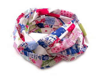 Damen-Loopschal  Patchwork Blumen blau pink weiß ca. 25 cm x 140 cm - 100% Baumwolle - Rundschal Schlauchschal