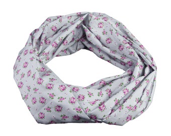 Damen-Loopschal Rundschal Schlauchschal Rosen Blumen hellgrau rosa pink ca. 25 cm x 140 cm - 100% Baumwolle