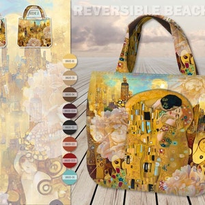 STENZO Tasche Panel inspiriert von Klimt Der Kuss 100% Baumwolle CANVAS Strandtasche Shopper Umhängetasche zum SELBERNÄHEN Bild 5