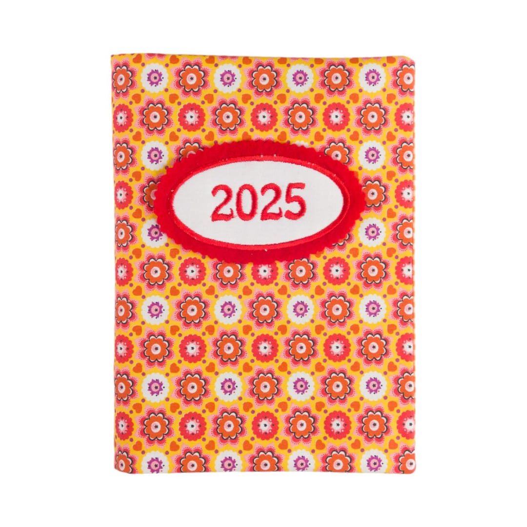  Kalender Buchkalender 2025 DIN A5 352 Seiten Blumen Vichykaro Orange Illustration 