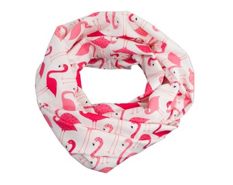 Damen-Loopschal  Flamingo weiß rosa - ca. 25 cm x 140 cm - 100% Baumwolle - Rundschal Schlauchschal