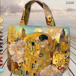 STENZO Tasche Panel inspiriert von Klimt Der Kuss 100% Baumwolle CANVAS Strandtasche Shopper Umhängetasche zum SELBERNÄHEN Bild 3