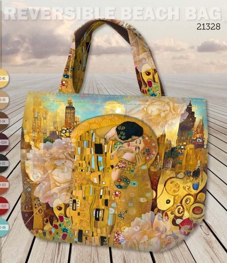 STENZO Tasche Panel inspiriert von Klimt Der Kuss 100% Baumwolle CANVAS Strandtasche Shopper Umhängetasche zum SELBERNÄHEN Bild 3