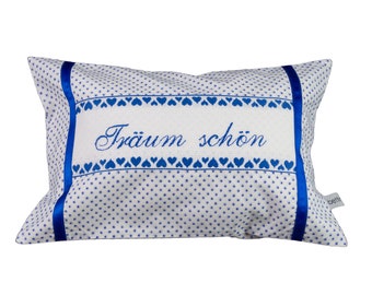 Kuschelkissen - Reisekissen - Kinderkissen - Träum schön blau weiß - 20 cm x 30 cm - Hotelverschluss