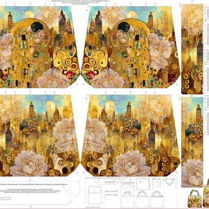 STENZO Tasche Panel inspiriert von Klimt Der Kuss 100% Baumwolle CANVAS Strandtasche Shopper Umhängetasche zum SELBERNÄHEN Bild 1